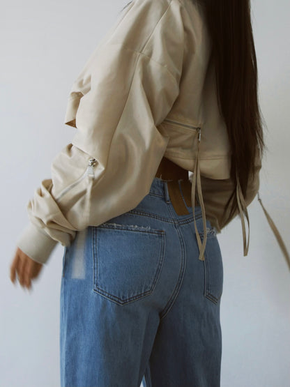 NYLON CROPPED JACKET I SAND